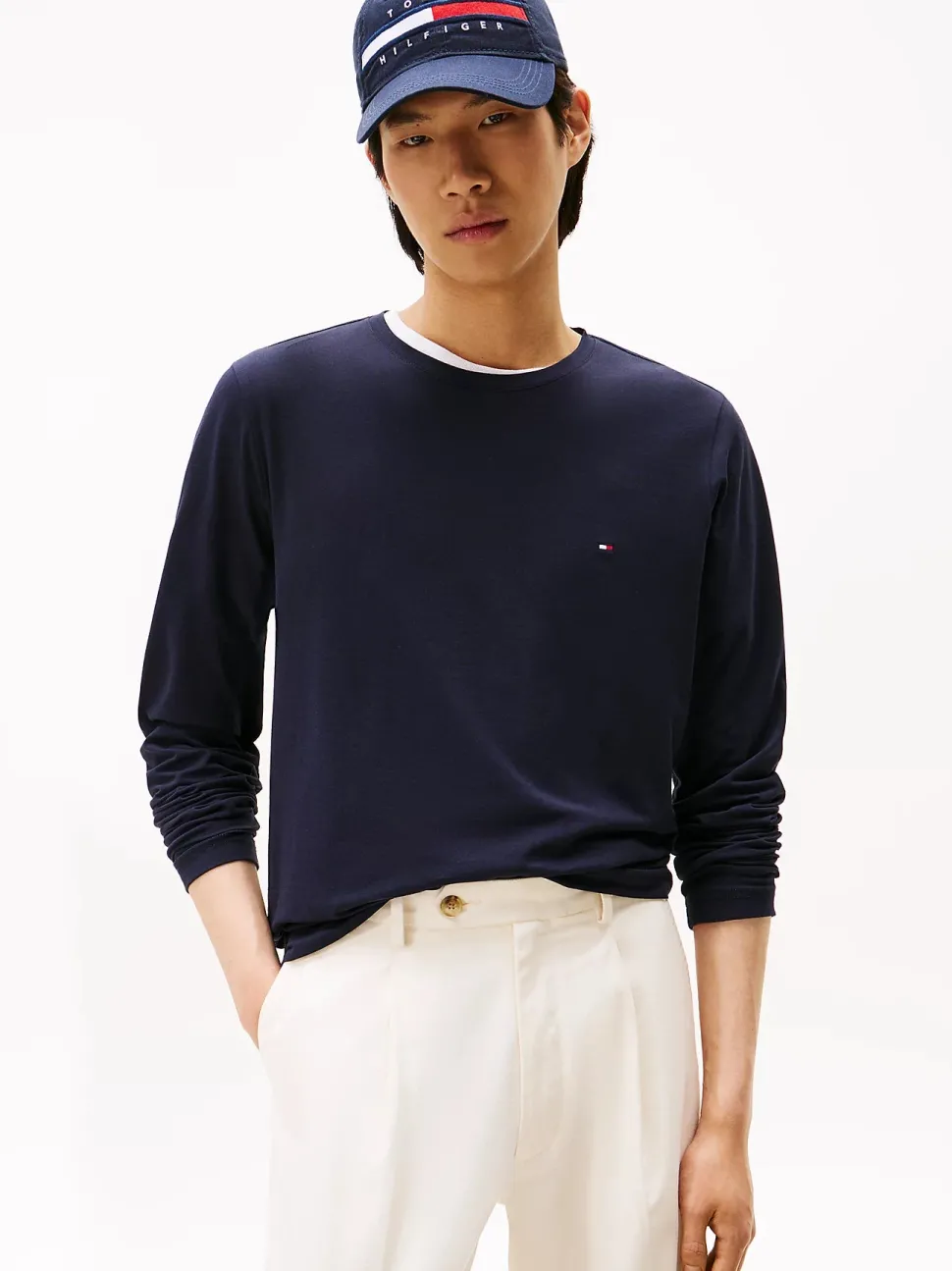 Tommy Hilfiger miesten paita, STRECH SLIM FIT LONG SLEEVE TEE Tummansininen