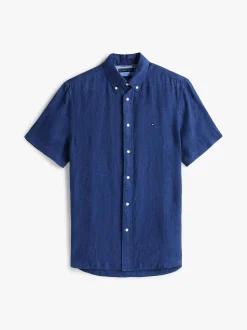 Tommy Hilfiger miesten pellavapaita, PIGMENT DYED LINEN RF SS Tummansininen