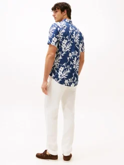 Tommy Hilfiger miesten pellavapaita, LINEN TROPICAL PRT SS RF SHIRT Sininen Kuosi