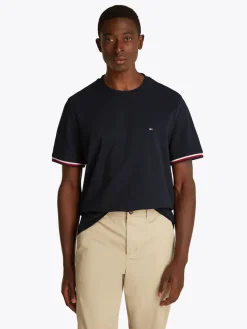 Tommy Hilfiger miesten t-paita, GLOBAL STRIPE CUFF TEE Tummansininen