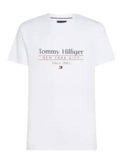 Tommy Hilfiger miesten t-paita, HILFIGER CENTER STACK LOGO TEE Valkoinen