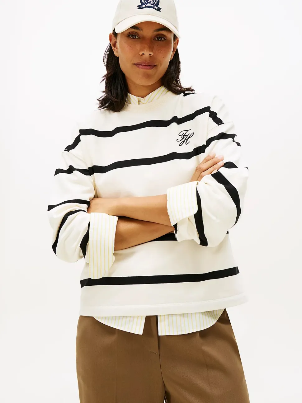 Tommy Hilfiger naisten collegepaita SCRIPT MDRN TERRY SWTSHRT, valkoinen raidallinen