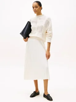 Tommy Hilfiger naisten hame, FLUID PLEATED PULL ON MIDI SKIRT Luonnonvalkoinen