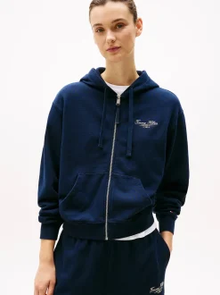Tommy Hilfiger naisten huppari, REG SCRIPT ZIP HOODIE Tummansininen