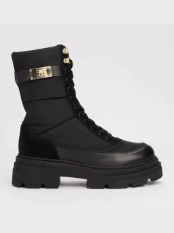 Tommy Hilfiger Naisten Kengät, BIKER LEATHER MIX LACE-UP Musta