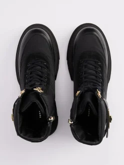 Tommy Hilfiger Naisten Kengät, BIKER LEATHER MIX LACE-UP Musta