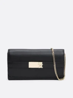Tommy Hilfiger Naisten Lompakko, TH HERITAGE LRG FLAP CHAIN Musta