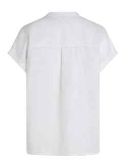 Tommy Hilfiger naisten lyhythihainen pellavapusero, ESS LINEN COLLARLESS SS BLOUSE Valkoinen