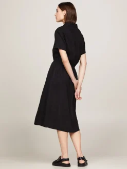 Tommy Hilfiger Naisten Mekko, LINEN SS MIDI SHIRT DRESS Musta