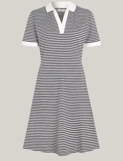 Tommy Hilfiger Naisten Mekko, F&F OPEN PLCKT LYCLL POLO DRESS Raidallinen Valkoinen