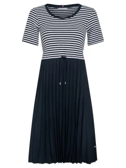 Tommy Hilfiger Naisten Mekko RIB CNK PLEATED KNEE DRESS Raidallinen Sininen