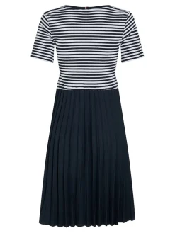 Tommy Hilfiger Naisten Mekko RIB CNK PLEATED KNEE DRESS Raidallinen Sininen
