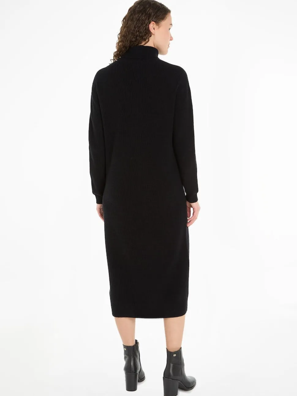 Tommy Hilfiger naisten mekko, MD WOOL CASH ROLL-NK MIDI DRESS Musta