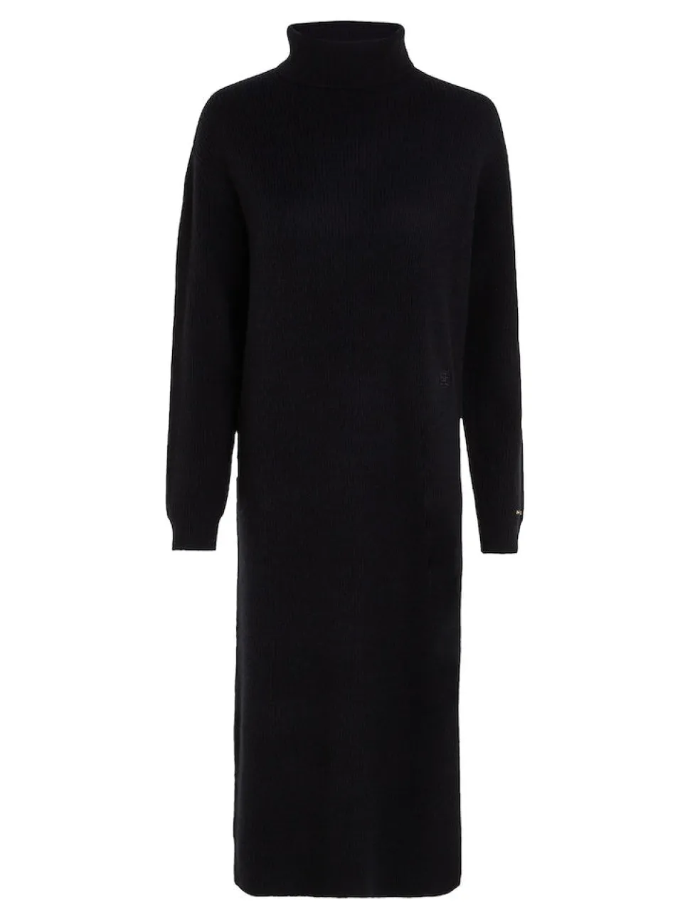 Tommy Hilfiger naisten mekko, MD WOOL CASH ROLL-NK MIDI DRESS Musta