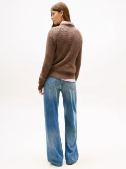 Tommy Hilfiger naisten neulepusero, CO CABLE C-NK LS SWEATER Tummanruskea