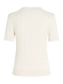 Tommy Hilfiger naisten neule, CO CABLE MID GG SS C-NK SWEAT Luonnonvalkoinen