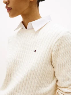 Tommy Hilfiger naisten neulepusero CO Cable C-NK LS Sweater, luonnonvalkoinen