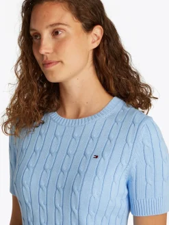Tommy Hilfiger naisten neule, CO CABLE MID GG SS C-NK SWEAT Vaaleansininen