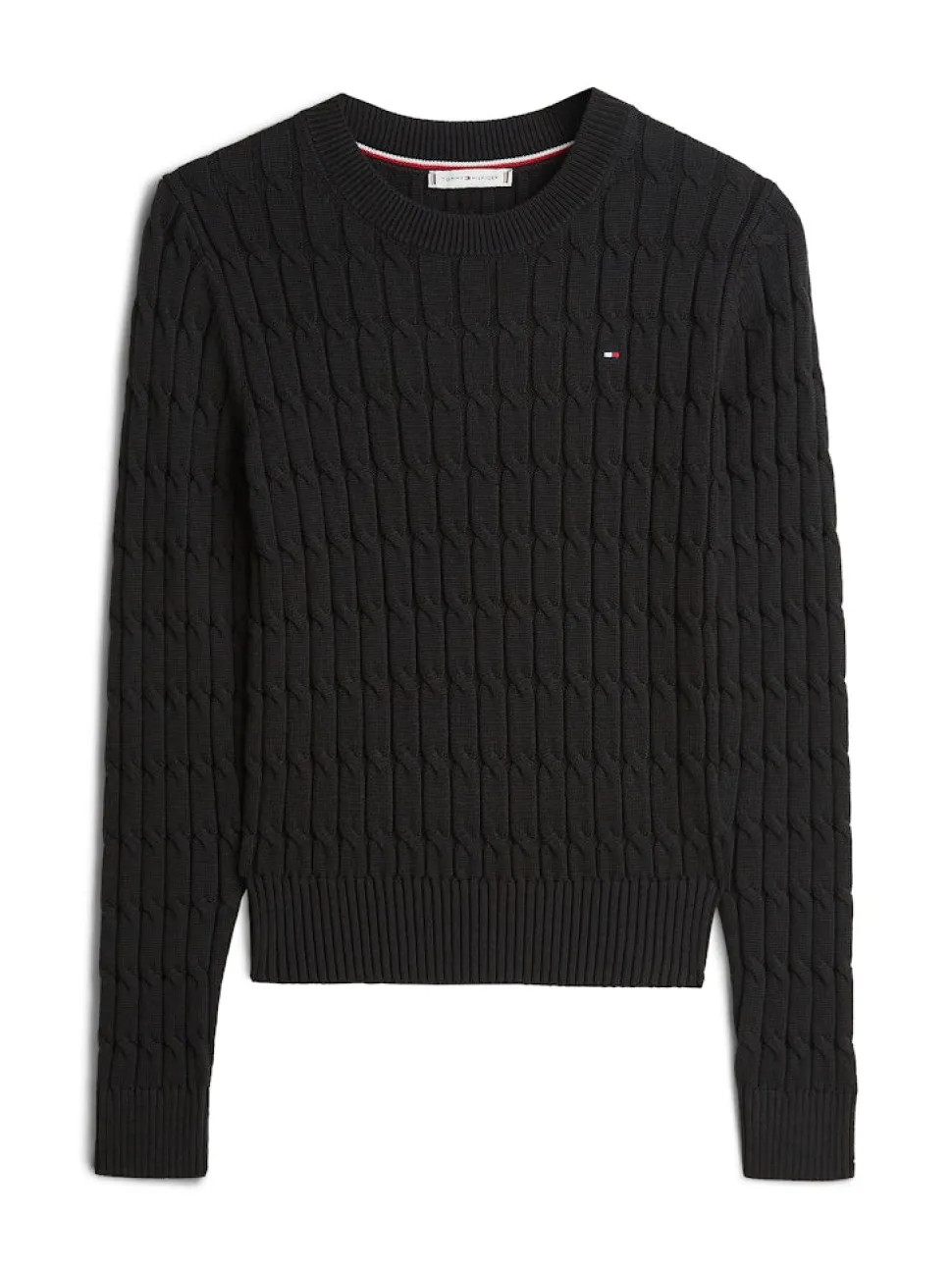 Tommy Hilfiger naisten neulepusero CO CABLE MID GG C-NK LS SWT, musta
