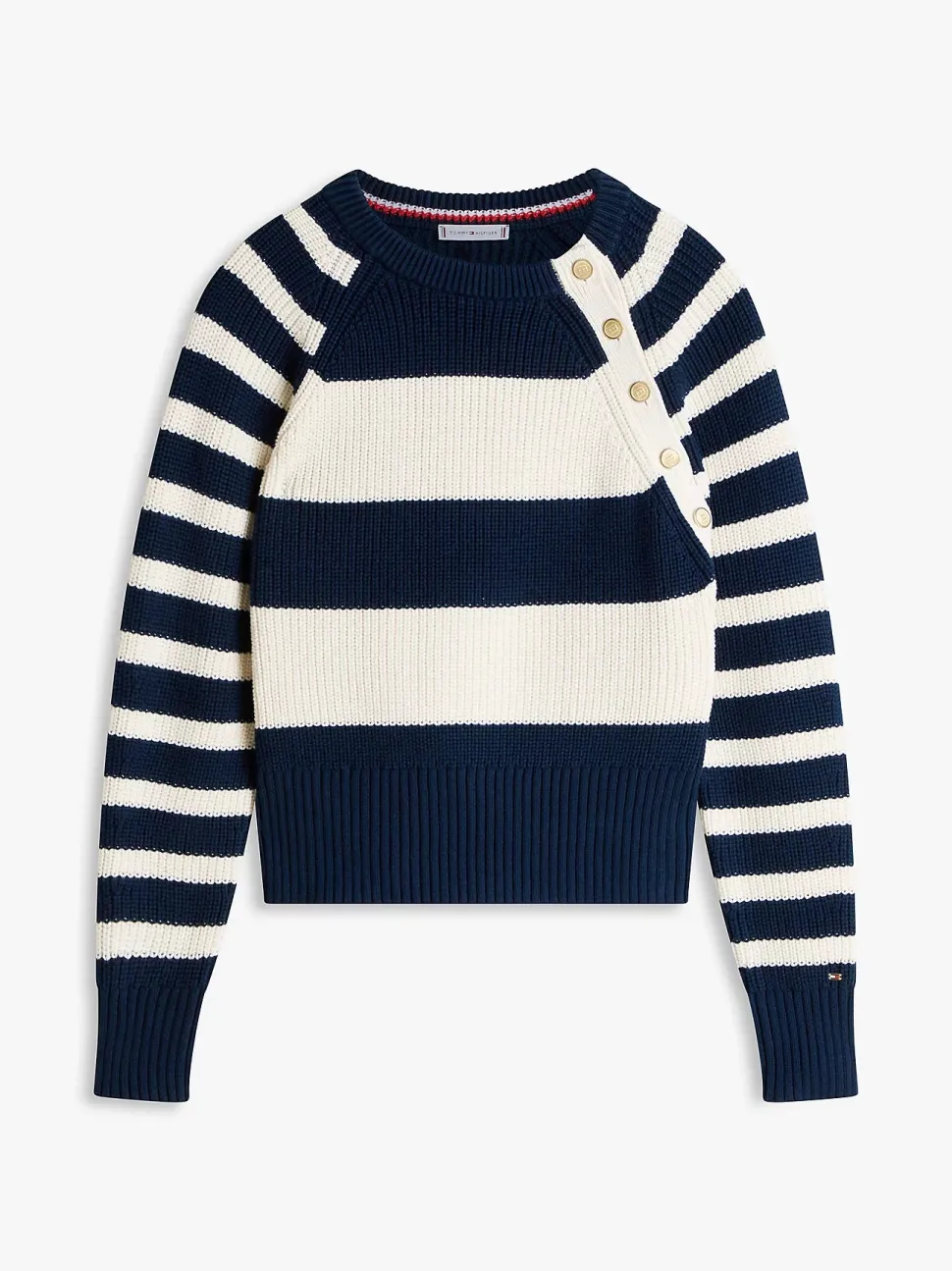Tommy Hilfiger naisten neulepusero Gold Btn Utility LS C-NK SWT, raidallinen sininen