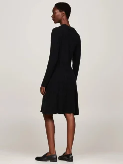 Tommy Hilfiger Naisten Neulemekko, SOFT WOOL CABLE POLO DRESS Musta
