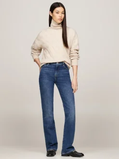 Tommy Hilfiger Naisten Neule, SOFT WOOL CABLE ROLL-NK SWEATER Luonnonvalkoinen