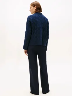Tommy Hilfiger naisten neuletakki, SOFT WOOL CABLE V-NK LS CARDIGAN Tummansininen
