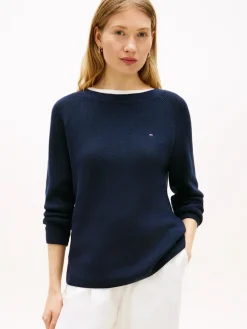 Tommy Hilfiger naisten neulepusero Cardi Fine GG LS Boat Neck Sweater, tummansininen