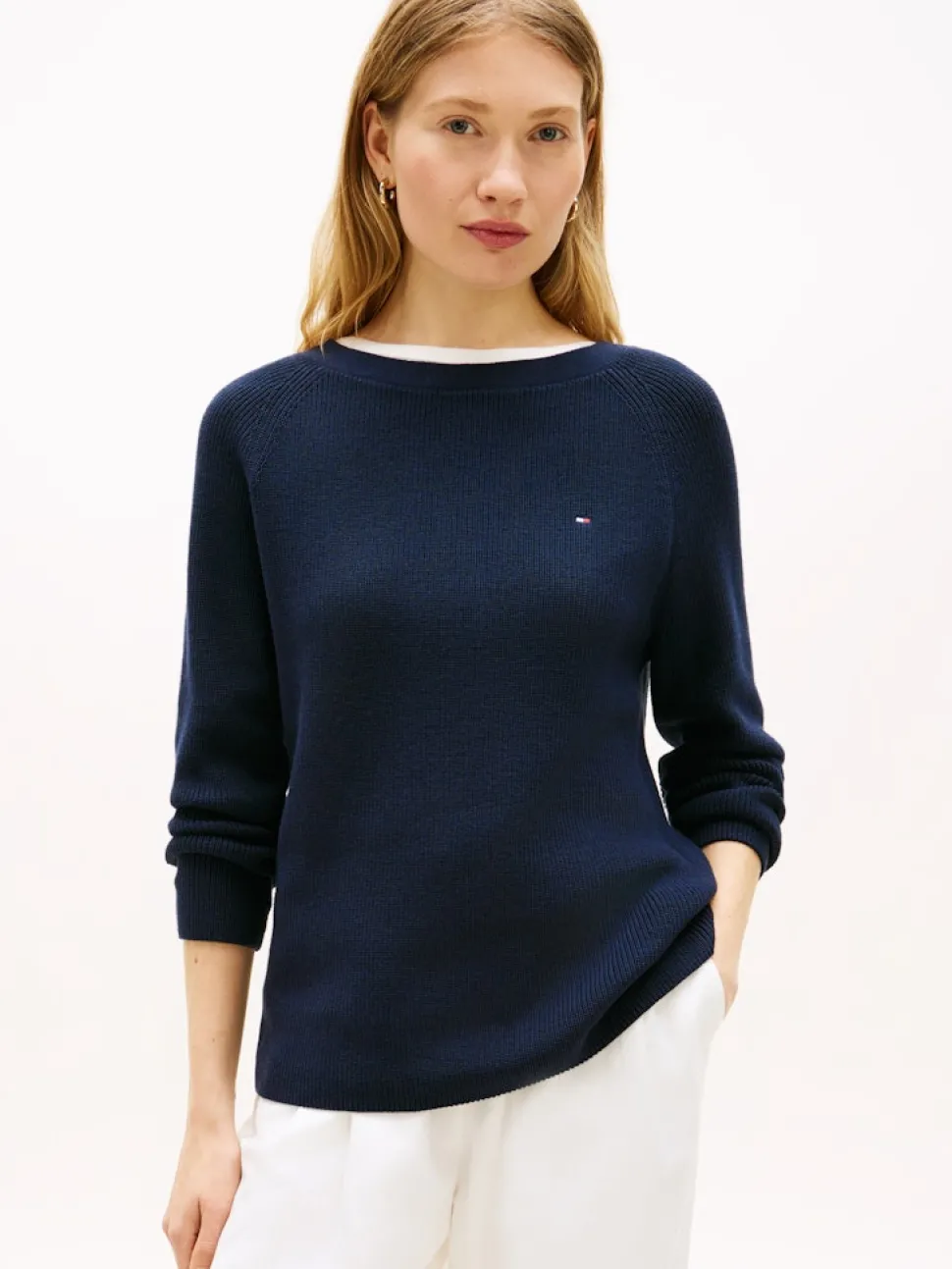 Tommy Hilfiger naisten neulepusero Cardi Fine GG LS Boat Neck Sweater, tummansininen