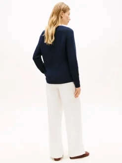Tommy Hilfiger naisten neulepusero Cardi Fine GG LS Boat Neck Sweater, tummansininen