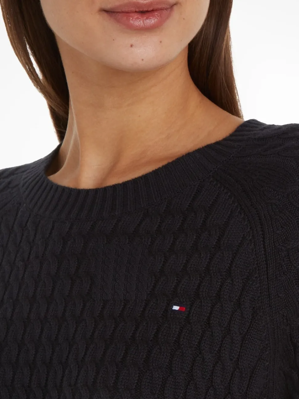 Tommy Hilfiger naisten neule, CO MINI CABLE C-NECK SWEATER Musta
