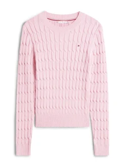 Tommy Hilfiger naisten neulepusero CO CABLE MID GG C-NK LS SWT, vaaleanpunainen