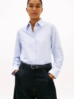 Tommy Hilfiger naisten paitapusero Oxford AOP Relaxed Shirt, vaaleansininen