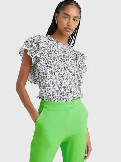 Tommy Hilfiger, Naisten Paita, CO VOILE FLORAL BLOUSE Valkopohjainen Kuosi