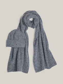 Tommy Hilfiger Naisten Pipo & Huivi, K-ESSENTIAL FLAG BEANIE&SCARF Vaaleanharmaa