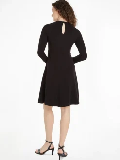 Tommy Hilfiger Naisten Pitkähihainen Trikoomekko, F&F C-NK SHINY INTERLOCK LS DRESS 99 Musta