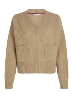 Tommy Hilfiger naisten pusero, TH SCRIPT SOFT WOOL SWEATER Kameli