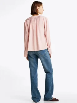 Tommy Hilfiger Naisten Pusero, SOFT VIS V NECK LS BLOUSE Vaaleanpunainen