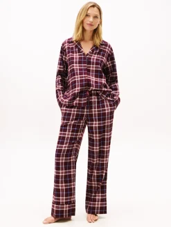 Tommy Hilfiger naisten pyjama LS FLNL SHIRT PJ PANTS SET, punainen ruutu