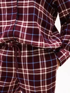 Tommy Hilfiger naisten pyjama LS FLNL SHIRT PJ PANTS SET, punainen ruutu