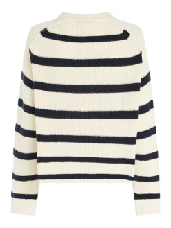 Tommy Hilfiger Naisten Raidallinen Neulepaita, CO CARDI STITCH C-NK SWT Raidallinen Valkoinen