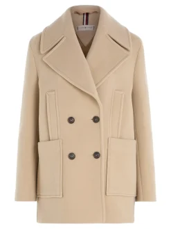 Tommy Hilfiger Naisten Villakangastakki, RELAXED WOOL BLEND PEACOAT Vaalea Beige