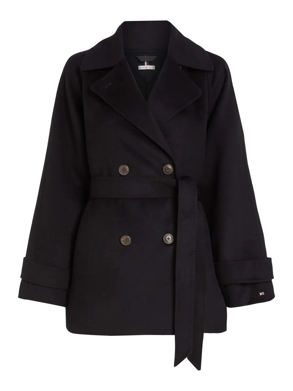 Tommy Hilfiger Naisten VillakangasTakki, DF WOOL BLEND SHORT TRENCH Musta