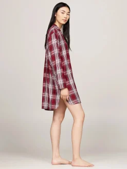 Tommy Hilfiger Naisten Yöpaita, TH SHIRT NIGHTDRESS FL Punainen Ruutu