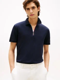Tommy Hilfiger Regular Signature Zip Placket Polo Shirt Tummansininen