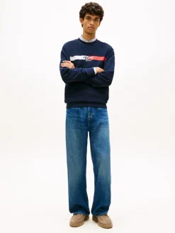 Tommy Jeans miesten collegepaita TJM Reg Sign Stripe Cnck EXT, tummansininen