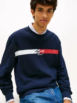 Tommy Jeans miesten collegepaita TJM Reg Sign Stripe Cnck EXT, tummansininen