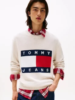 Tommy Jeans miesten neulepusero, TJM REG MELANGE FLAG SWEATER Beige