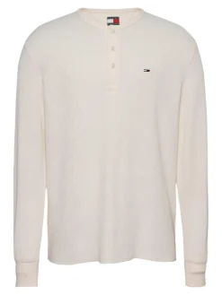 Tommy Jeans Miesten Paita, REG WAFFLE HENLEY TEE Luonnonvalkoinen