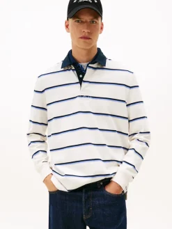 Tommy Jeans miesten paita TJM RLX WOVEN LABEL RUGBY, valkoinen